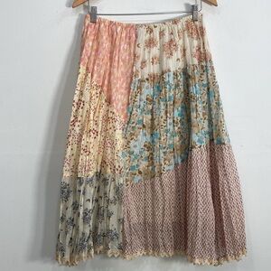 Vintage Patchwork Whimsical Midi Skirt Cottagecore Size Large